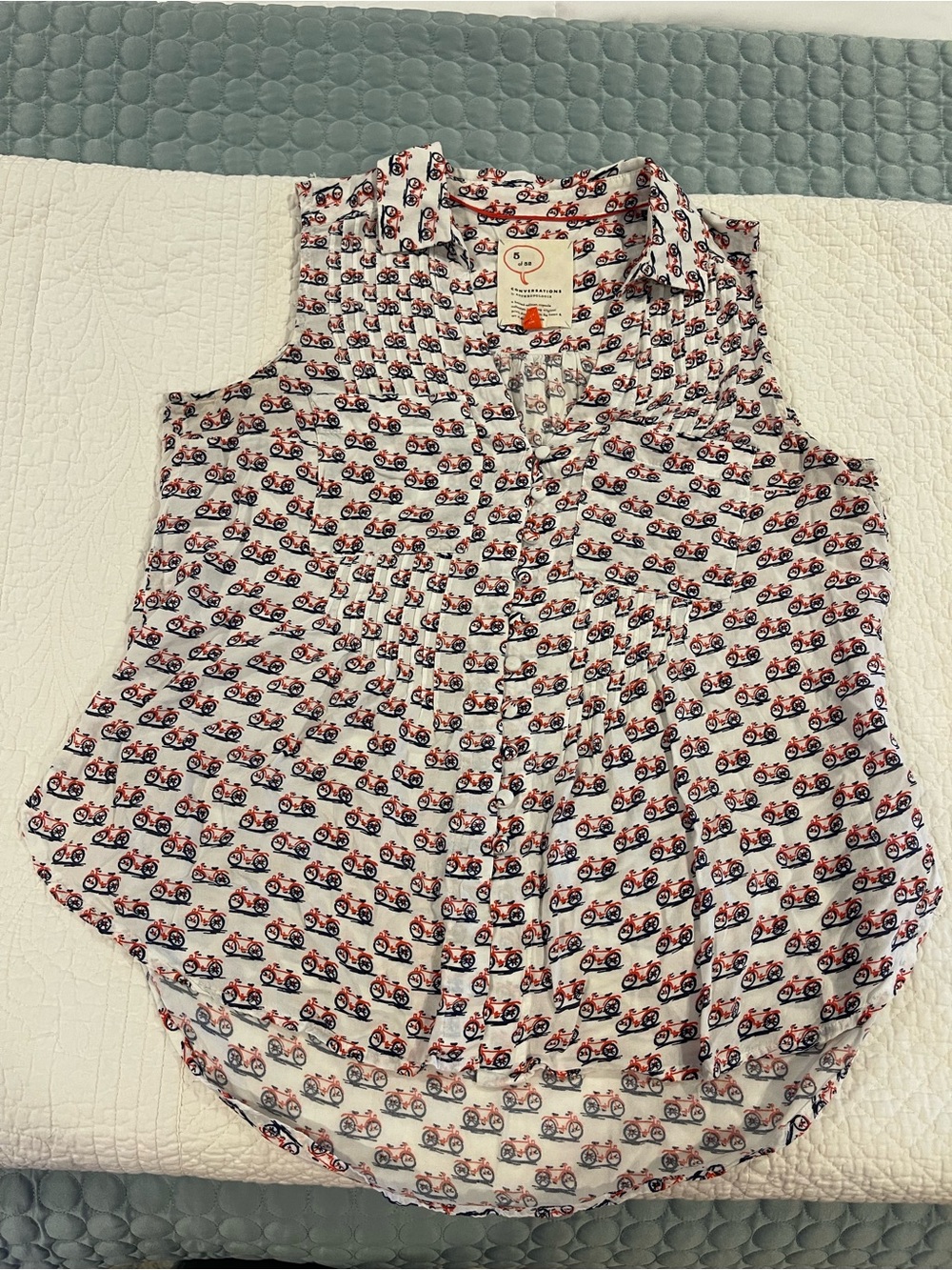 Anthropologie Conversations 5 Of 52 Bicycle Sleeveless Rayon Button Up XSP Light